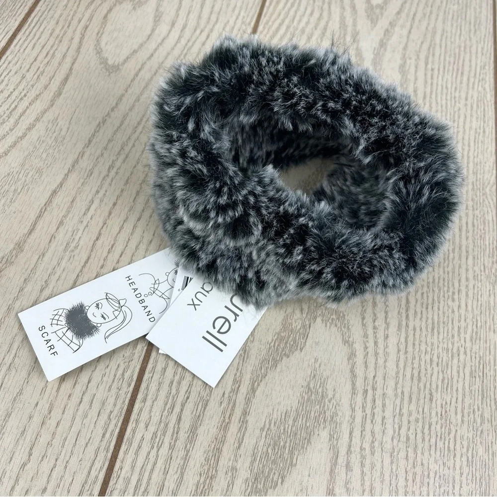 Surell Rex Rabbit Faux Fur Knit Stretch Headband OS Black Frost $65